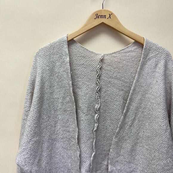 Unbranded Gray Long Sleeve Cropped Cardigan Sweater Knitted Open Front Wool - Picture 2 of 7